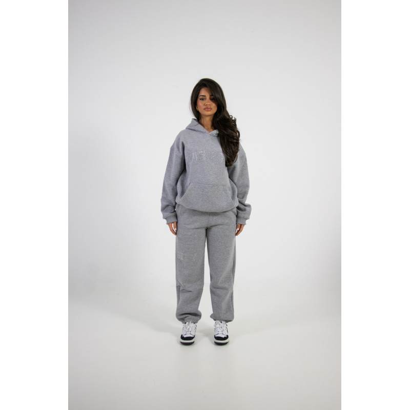 Rhinestone varsity hoodie grey