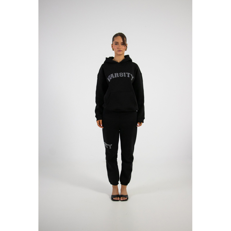 Rhinestone varsity hoodie black