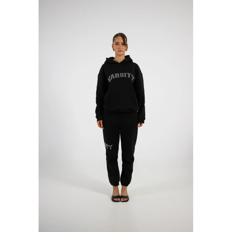 Rhinestone varsity hoodie black