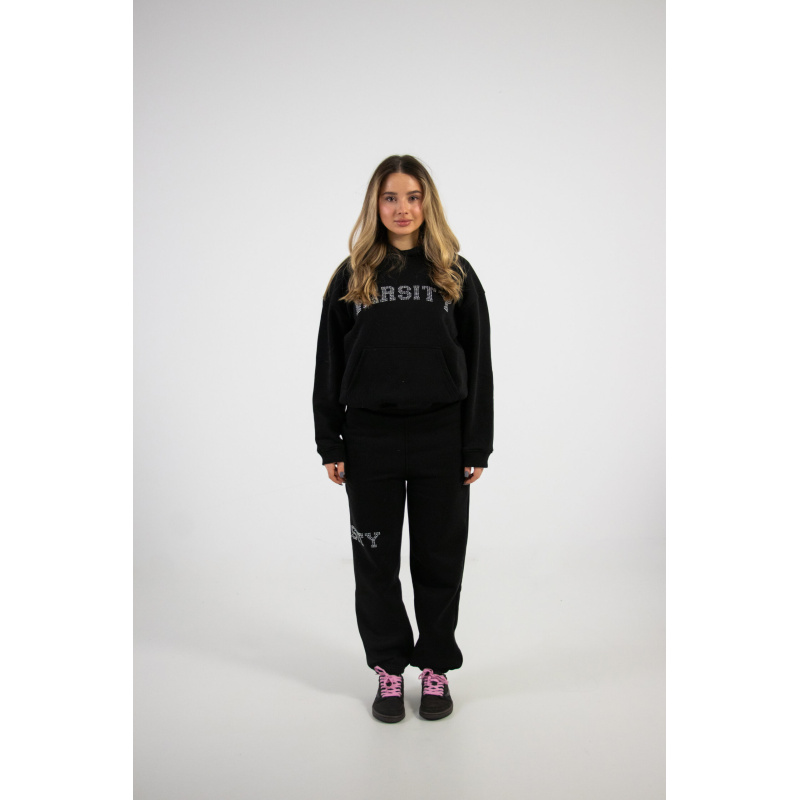 Rhinestone varsity joggers black